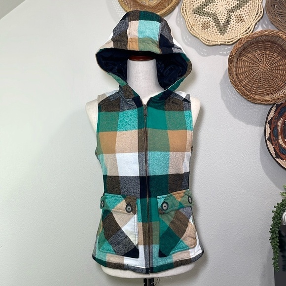 Kavu Zip Up Hooded Vest Kelly Green White Black Brown Tan Great for Fall Small - Picture 2 of 14